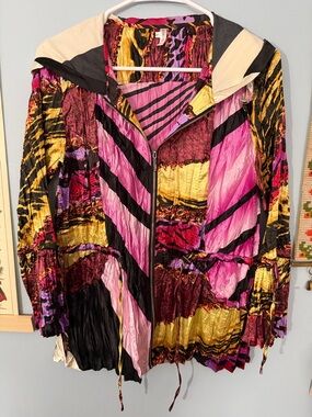Lindi Vibrant Crinkle Hooded Zip Jacket - Multicolor